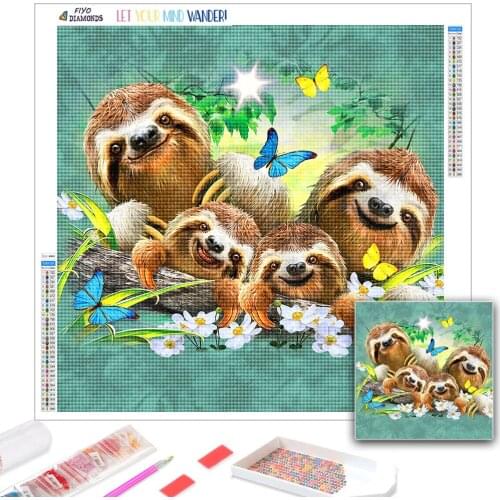 5D Diamond Painting Cute Sloth Full Diamond Embroidery Cross Stitch Kits Diamond Mosaic Cartoon Animal Wall Decoration Art Gifts