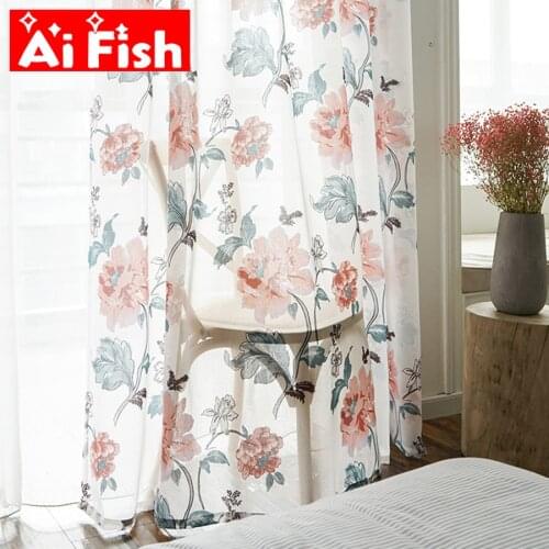 Rustic Peony Burnout Tulle Curtain Green Leaf Floral Print Curtains for Bedroom Voile Sheer Drapes for Living Room Patio Doors#5