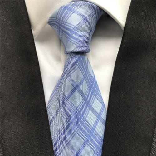 10 cm Width New Designer Mens Ties Jacquard Woven Neck Tie Fashion Blue Plaids Neckties