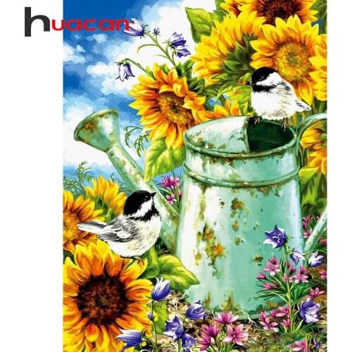 Huacan 5d Paintings Diamond Cross Stitch Sunflower Diamond Mosaic Embroidery Full Square/Round Birds Paintings For Interior