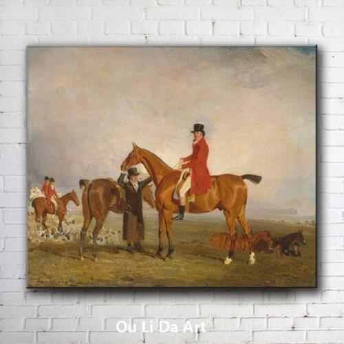 Classical court figures men horse dog prairie scenery oil painting canvas printing printed on canvas wall art decoration picture