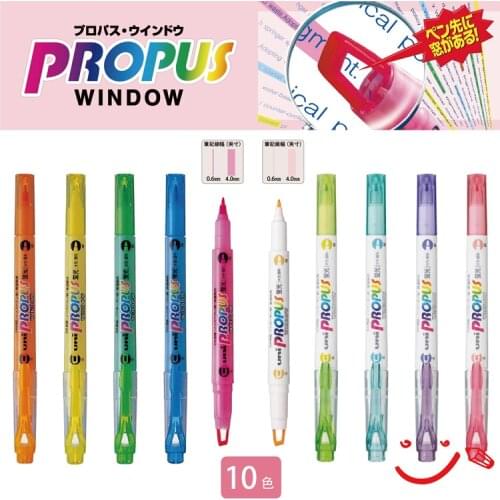 PUS-102T PROPUS Uni Highlighter Marker 10 color Window Soft Color Double-Sided 4.0 mm / 0.4 mm Round/Oblique for office school