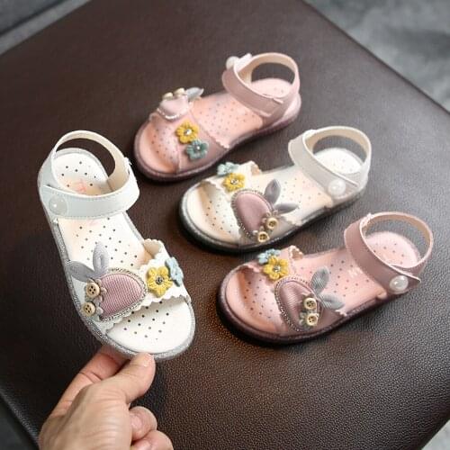 Toddler Infant Cute Summer Shoe Kid Baby Girls Cute Rabbit Soft Flat Princess Shoes Beach Holiday Sweet Hook Sandals Zapatillas