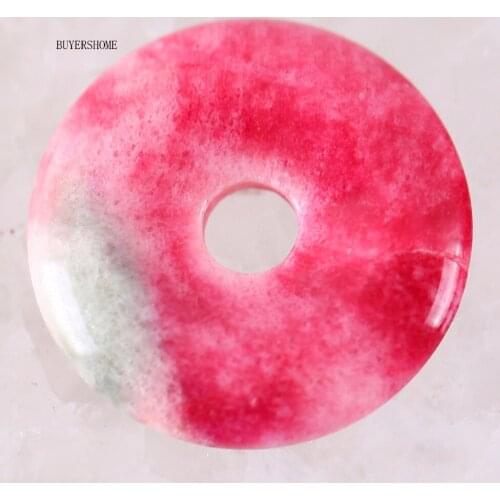 Natural Stone Donut Necklace Pendant 25mm Round Circle Healing Red Jades Bead for Women Men Jewelry Gift 1Pcs K301