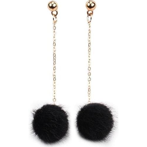New Fashion Creative Pearl Zircon Earring Soft Fur Ball PomPom Earrings For Women Statement Long Tassel Gold Plush Drop