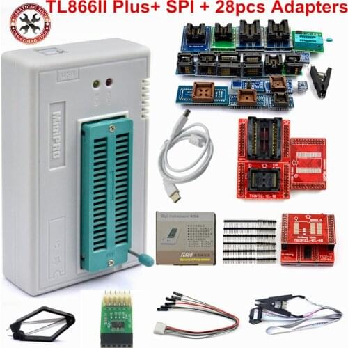 Newest 100% Original TL866II Plus Universal Minipro Programmer with 28 Adapters + SPI +test Clip PIC Bios High speed Programmer