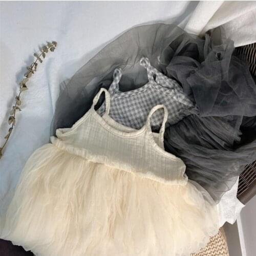 2021 Korea style girls tutu dress fashion cotton linen summer girls princess dresses