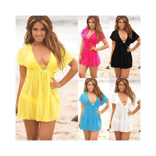 Sexy Women Bikini Cover Up Chiffon Short Sleeve Bikini Swimwear Beach Dress