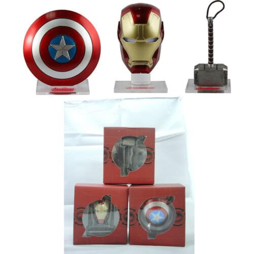 Marvel Avengers Captain America Shield Iron Man Helmet Thor Hammer Capsule Toys Set Super Hero Weapons Mini Model Ornament Gift