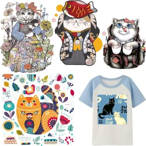 Cute Cat Patches Flower Thermal Sticker on Clothes Iron-on Transfers for Clothing Thermoadhesive Patch Diy Fish Applique for Kid