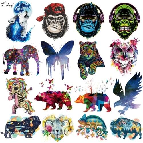 Punk Eagle Butterfly Iron On Transfer For Clothes Stickers Skull Unicorn Patch Thermal Heat Transfer Vinyl Clothing DIY Applique