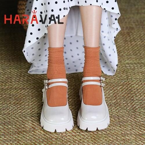 HARAVAL Women Pumps Shoes Spring Autumn Mary Janes Black White Square Toe Classics Casual Buckle Strap Thick Heels Bottom B347