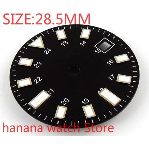 No logo 28.5mm advanced watch accessories black dial mens watch night plate, suitable for Eta 2824/2836 Miyota 8215/8205/821a