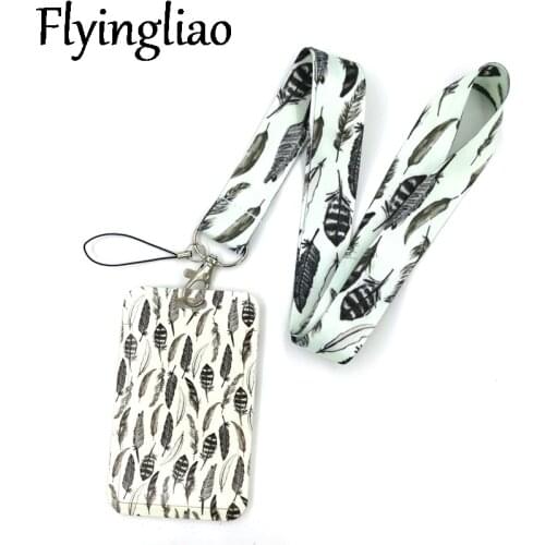Vintage Leaves Feathers Key lanyard Car KeyChain ID Card Pass Gym Mobile Phone Badge Kids Key Ring Holder Jewelry Decorations