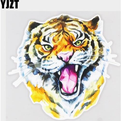 YJZT 16.5×15.8CM Watercolor Portrait Of Cute Tiger Body Door Decals Cartoon Car Stickers Decoration 21A-0214