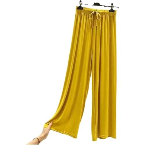 Yellow Women Loose Sleep Bottoms Modal Drape High Waist Pyajmas Pant Summer Large Size Lingerie Soft Home Trousers Suit