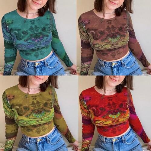 Women Bottoming Tee Shirt Long Sleeve Turtleneck Colorful T-shirt With Full Gloves Dye Printed Wrapped Slim Party Club Clothes