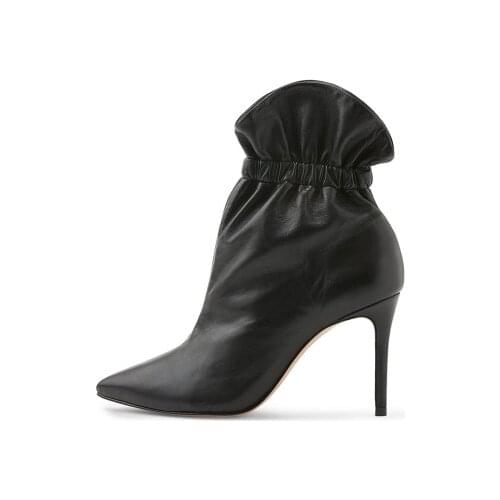 Autumn Winter Stilettos Leather Ankle Boots For Woman Shoes High Heels White Black Sexy Dress Party Short Boots Size 34-47