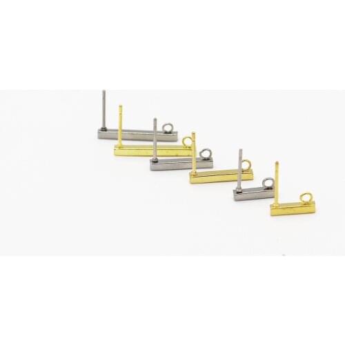 10pcs/lot 316L Stainless Steel Rectangle Earrings Base Pin Plugs Needles Hanging Holes Hooks for DIY Jewelry Making Findings