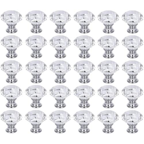 30Pcs Crystal Glass Cabinet Knobs, 30mm Diamond Shape Pulls Handles for Drawer Kitchen Cabinets Dresser Cupboard Wardrobe