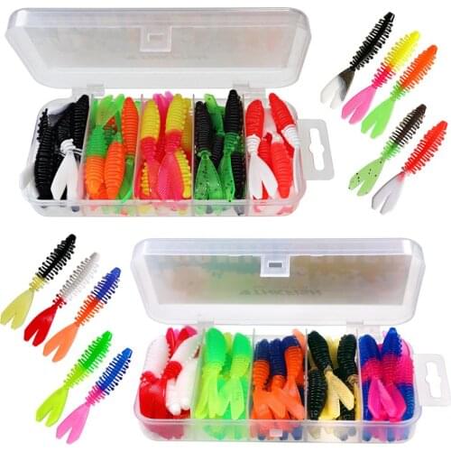 40pcs 60mm 1.3g Soft Rubber Bait Fishing Lure Jig Wobbler Soft Worm Trout Fishing Bait Artificial Silicone Swimbait