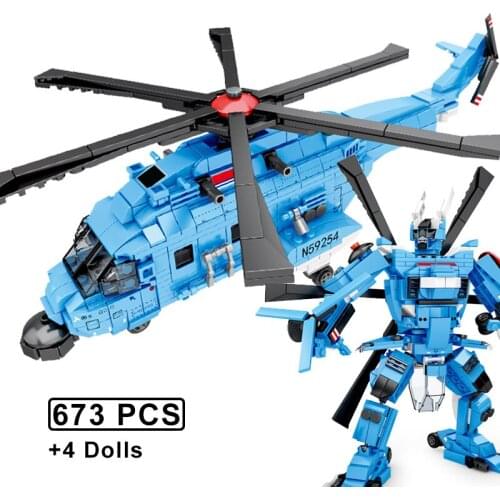 673Pcs 1 to 2 Deformation Aircraft Building Blocks Military Fighter Mecha Model Assembly Bricks Toys Children Boys Birthday Gift