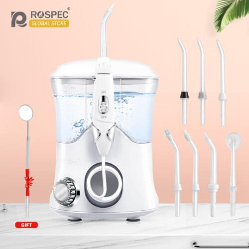 ROSPEC 600ML Water Tank Electric Oral Irrigator Portable Water Flosser Dental Waterproof Teeth Cleaner Family Oral Care+7 Jet