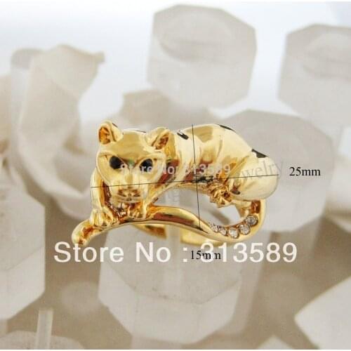 Foromance - YELLOW GOLD GP COSTUME LEOPARD PANTHER BLACK CZ STONE VIVID RING SZ 7 8 9 10/GREAT GIFT