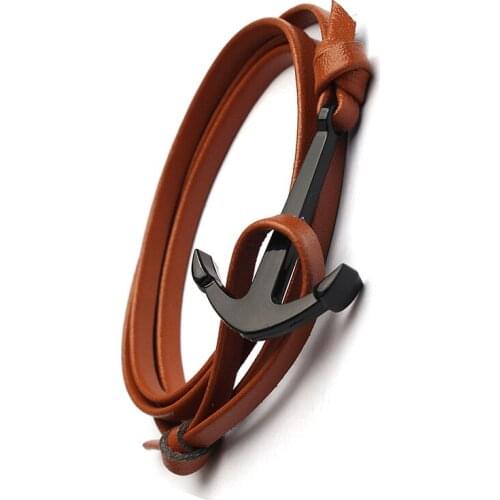 Classic Anchor-Hook Bracelets Men Braid Multi-Layer Rope Leather Bracelet For Men Women Jewelry Gift