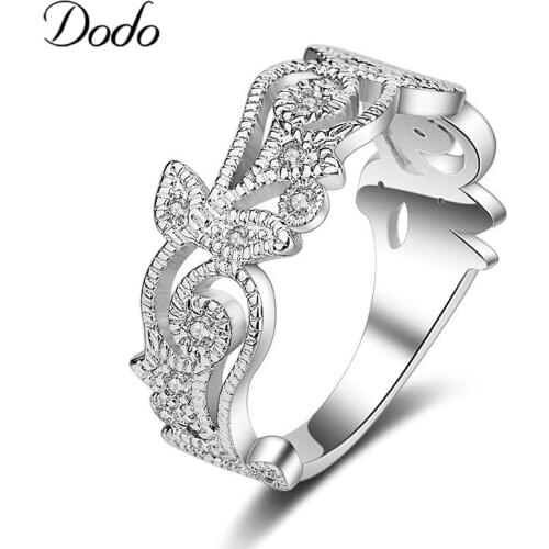 DODO Hollow Flower Leaves Pattern Ring Silver Color Zircon For Women Wedding Finger Rings Hot Anillos Hombre Anillos Mujer DM034