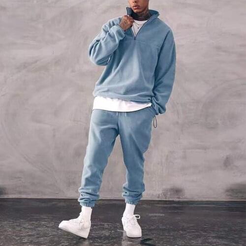 Spring Summer Men Two Piece Sets Solid Casual Stand Collar Long Sleeve Tops And Pants Tracksuits Men 2021 New Fashion Streetwear