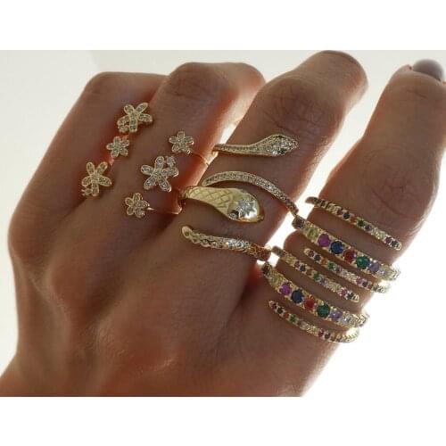 2020 Hot Fashion Delicate Rainbow Cz Wrap Snake Shape Cz Bar Ring Gold Filled Mix Color CZ Open Adjust Fashion Women Jewelry