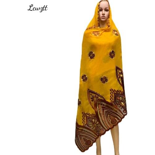 2021 Hot Sale Fashion Muslim African Women Dubai Scarf Big Size Embroidery Cotton splicing with Net Women Hijab Scarf Sc-86