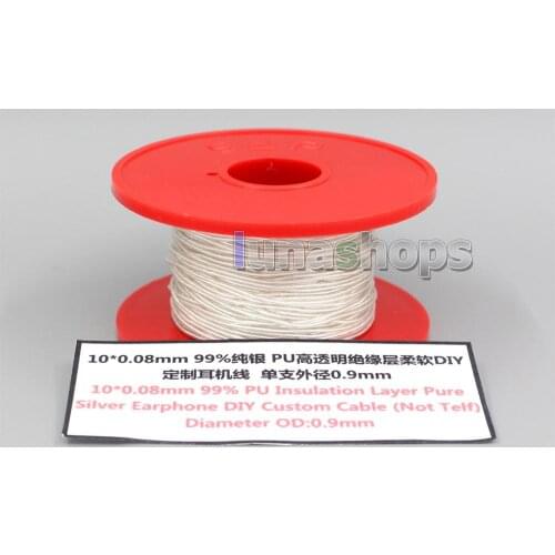LN006224 10*0.08mm 99% Pure Silver Earphone Headphone DIY Custom PU Insulation Layer Cable Diameter OD:0.9mm For acrolink cable