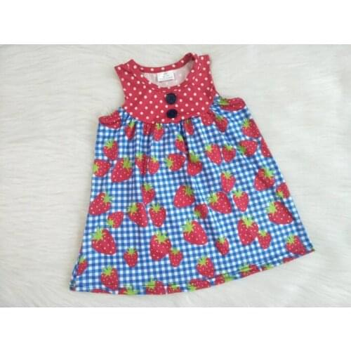 Fashion high quality strawberry dress baby girls 2019 button O neck dresses kids plaid summer dresses children clothing gxj