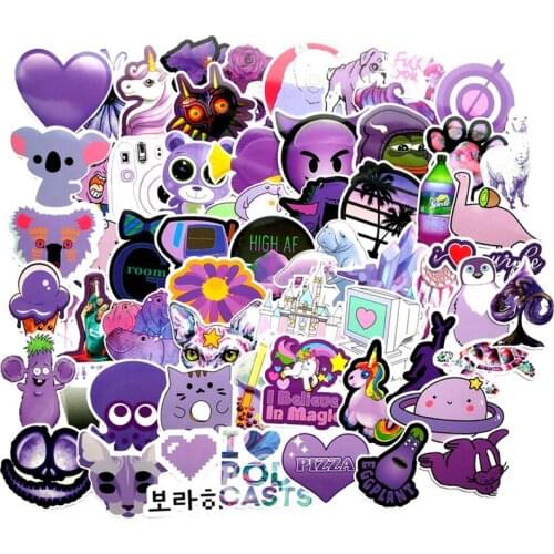 60Pcs/lot Fashion Cute Cartoon Light Purple Girls PVC Stickers Toys Decor For Car Laptop Pad Phone Trunk Guitar Bicycle Motor F4