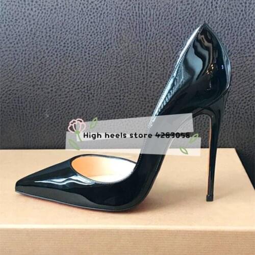 2020 summer new style fashion women pumps black patent leather pointy toe heels stiletto heel high heeels shoes 12cm 10cm 44