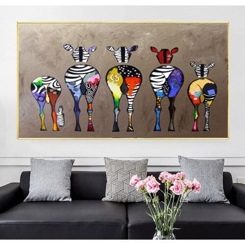 Cartoon picture childrens room decoration painting hand-painted oil painting animal zebra texture canvas painting line wall art