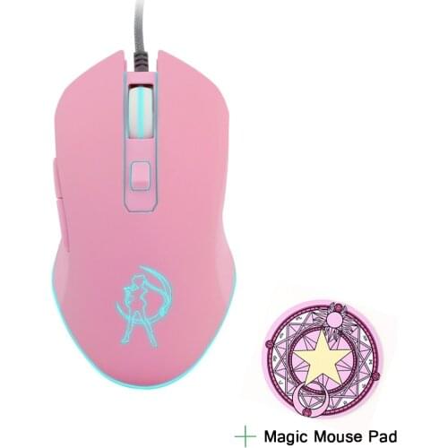 CHUYI Comic Design Mouse With Colorful Backlight Cute Pink 3200 DPI Mause Sailor Moon Mice For PC Laptop Mice For Girl Kid Gifts