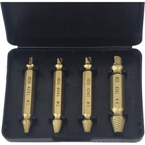 4PCS Damaged Screw Extractor and Remove Set Stripped Screw Remover Grabit Screw Extractor Broken Bolt Screw Extractor HSS 4341