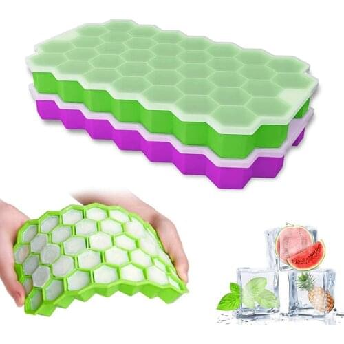 Silicone Ice Cube Tray Set Honeycomb Shaped Flexible Ice Trays With Covers Ice Tray Molds With Removable Lid Silicone Tray