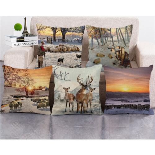 Wholesale 45cm*45cm winter farm animals sheep Linen/Cotton Throw Pillow Covers Cushion Cover home Decor Pillowcase