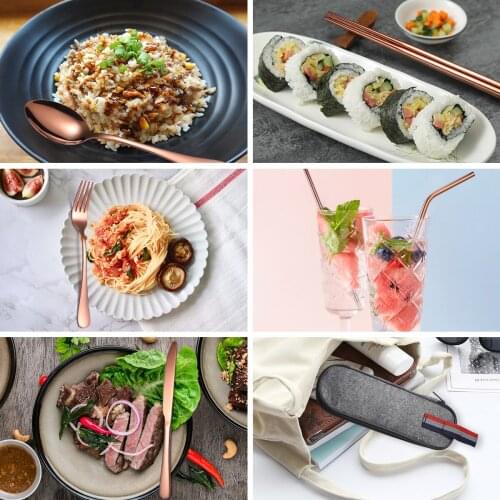 Stainless steel portable tableware set 7 piece set knife fork spoon chopsticks straw travel travel tableware healthy tableware