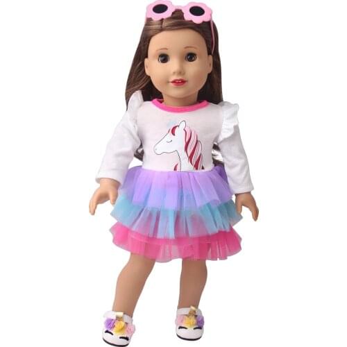 2021 New Unicorn Long Sleeve Lace Dress Doll Clothes Fit 18inch Doll & 43cm Baby New Born Doll clothes For Baby Birthday Gift