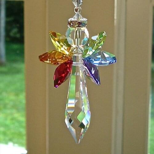 New Rainbow Angel Crystal Suncatcher Colorful Pendant Hanging Decoration for Car Home SCI88