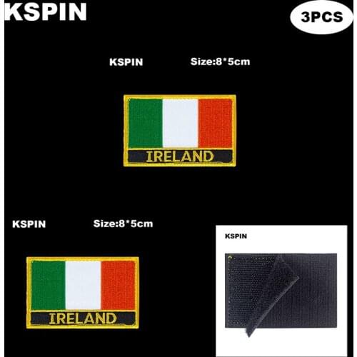 Rectangle National Flag Patch Hook Loop Ireland Badges Armband 3D Stick on Jacket Backpack Stickers