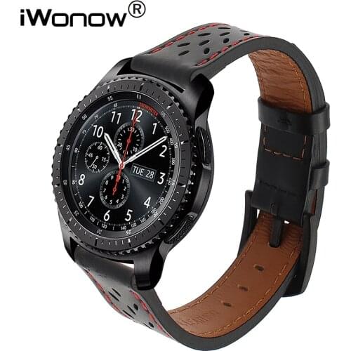 IWonow 22mm Genuine Leather Watchband for Samsung Gear S3 Galaxy Watch 46mm R800 Quick Release Band Steel Clasp Strap Wrist Belt