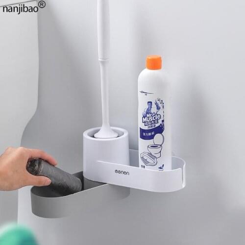 Household Cleaning Brush No Dead Corners Soft Hair with Base Punch-Free Toilet Brush Wall-Mounted Multifunctional Toilet Brush