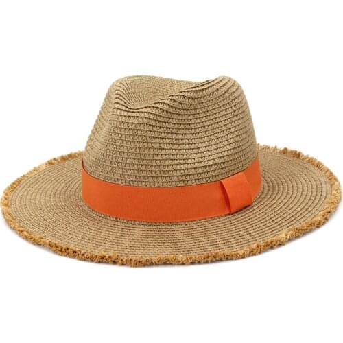 Outdoor Travel Beach Sun Hat Man Wide Brim Ribbon Sun Hat Travel Sun Block Straw Hat Sir Hat Woman