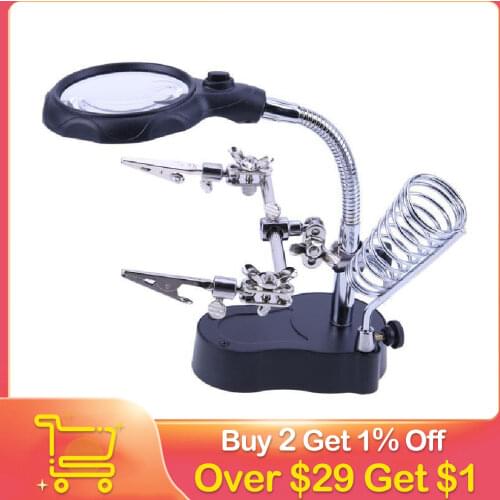 Welding Magnifying Glass with LED Light 3.5X-12X lens Auxiliary Clip Loupe Desktop Magnifier Third Hand Soldering Repair Tool